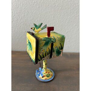 Kelvin Chen Enameled Metal Stamp Box Mail Box Trinket Box Frogs and Birds